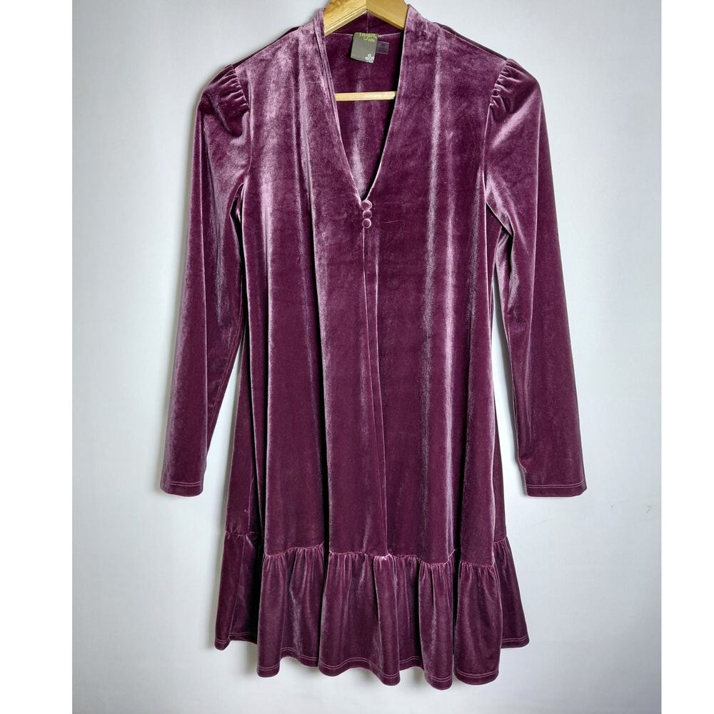Taylor petite Velvet Long Sleeve Dress Purple V-Neck Knee Length Size 8P